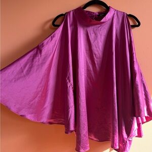 Pink fuschia satin faced mock neck batwing blouse size xl